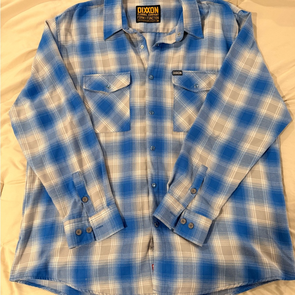 DIXXON PIERSIDE Light Blue and White Plaid Shirt